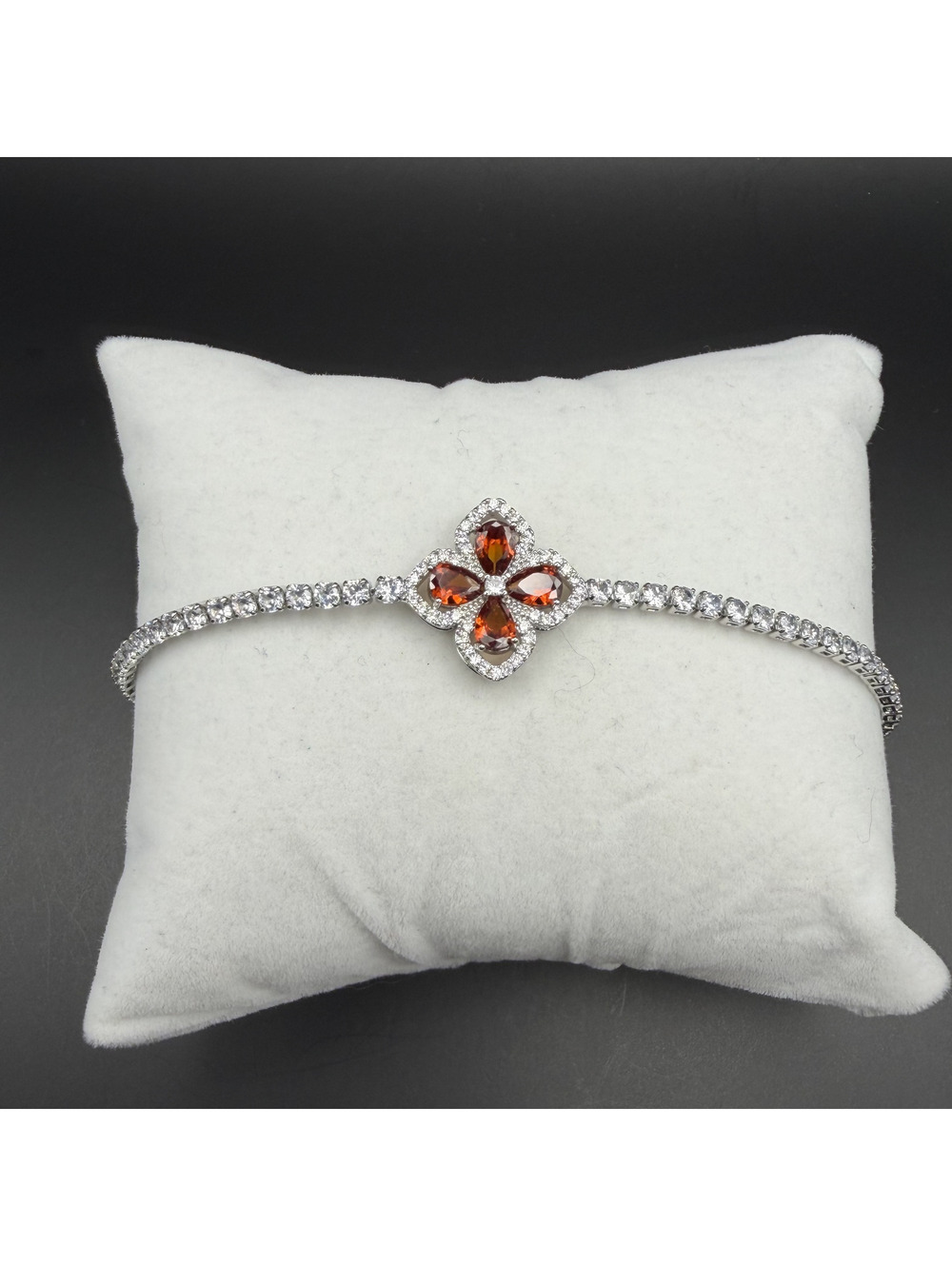 candy+clover burnt orange clover crystal silver tone tennis bracelet